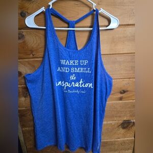 Beachbody Blue Racerback Tank with White Motivational Print